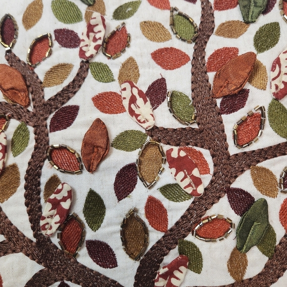 Pier 1 Imports Tree of Life Beaded Embroidered Throw Pillow 16X16" Orange Beige - Picture 4 of 6